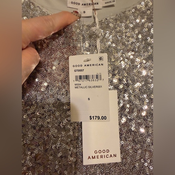 Good American Metallic Silver Sequin Cardigan Top - Picture 3 of 3